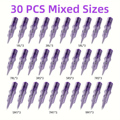 Tattoo Cartridge Needles Purple RL RS RM M1 Mixed Sizes - Tuffking Professional Disposable Liner Shader Magnum Needles for Tattoo Artists & Beginners 30 50pcs