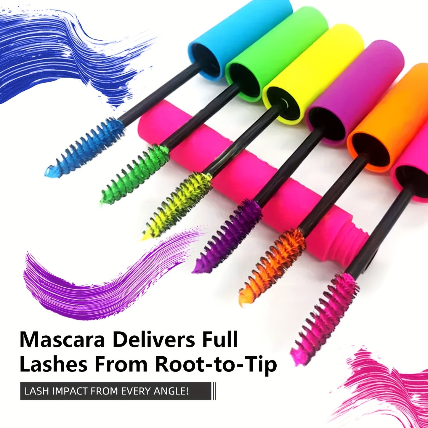 Colorful Mascara Set 6pcs - Curling Volumizing Waterproof Smudgeproof Long-Lasting Mascara for Eyelashes, Purple Green Red Yellow Orange Blue Mascara, Makeup Gift Set for Girls