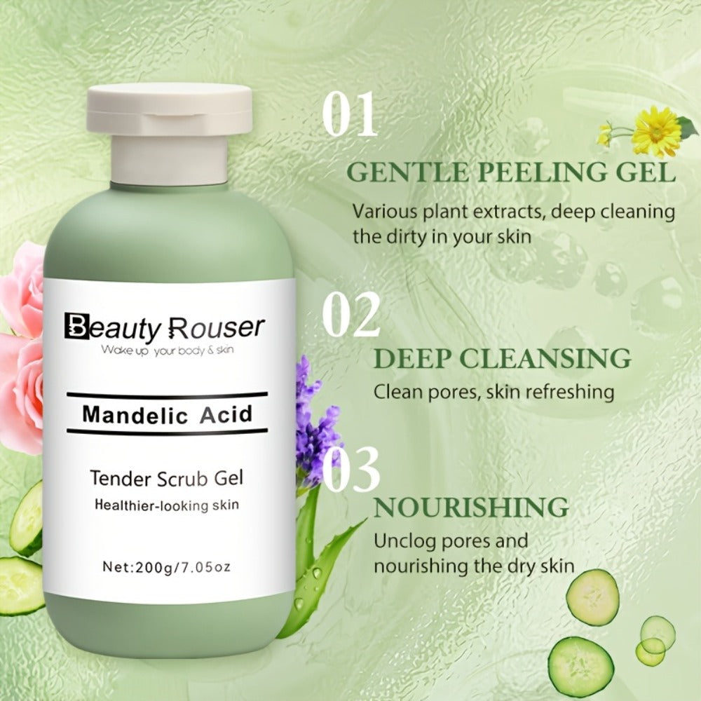 Body Scrub Gel with Aloe Vera, Rose & Chamomile Extract — Deep Cleansing Exfoliating Scrub for Face & Body, Unclogs Pores, Softens & Moisturizes, Unisex, 200g / 7.05 oz