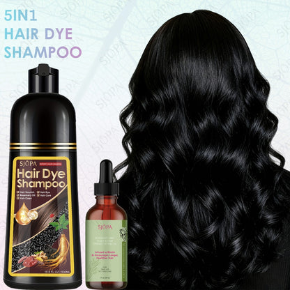 Hair Dye Coloring Shampoo 5-in-1 Upgraded - SJOPA Hibiscus Oil, Squalane & Glycerin, Quick Color & Nourishing, Gentle Skin-Safe, 12 Shades, 16.91oz