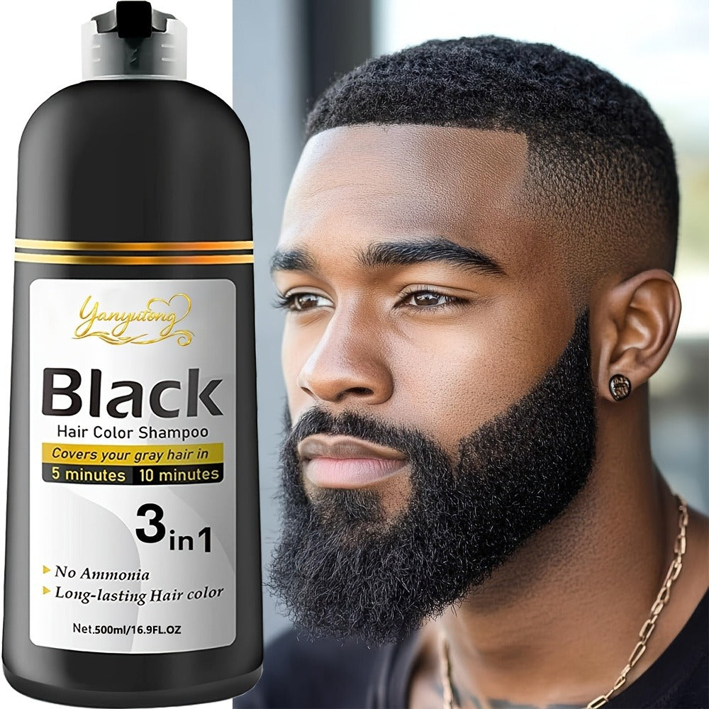 16.9fl.oz Beard & Hair Dye Shampoo | Natural Plant Pigments, Gentle On Scalp, Fast Gray Coverage - Black | Ideal Gift for Halloween, Christmas & Valentine's Day