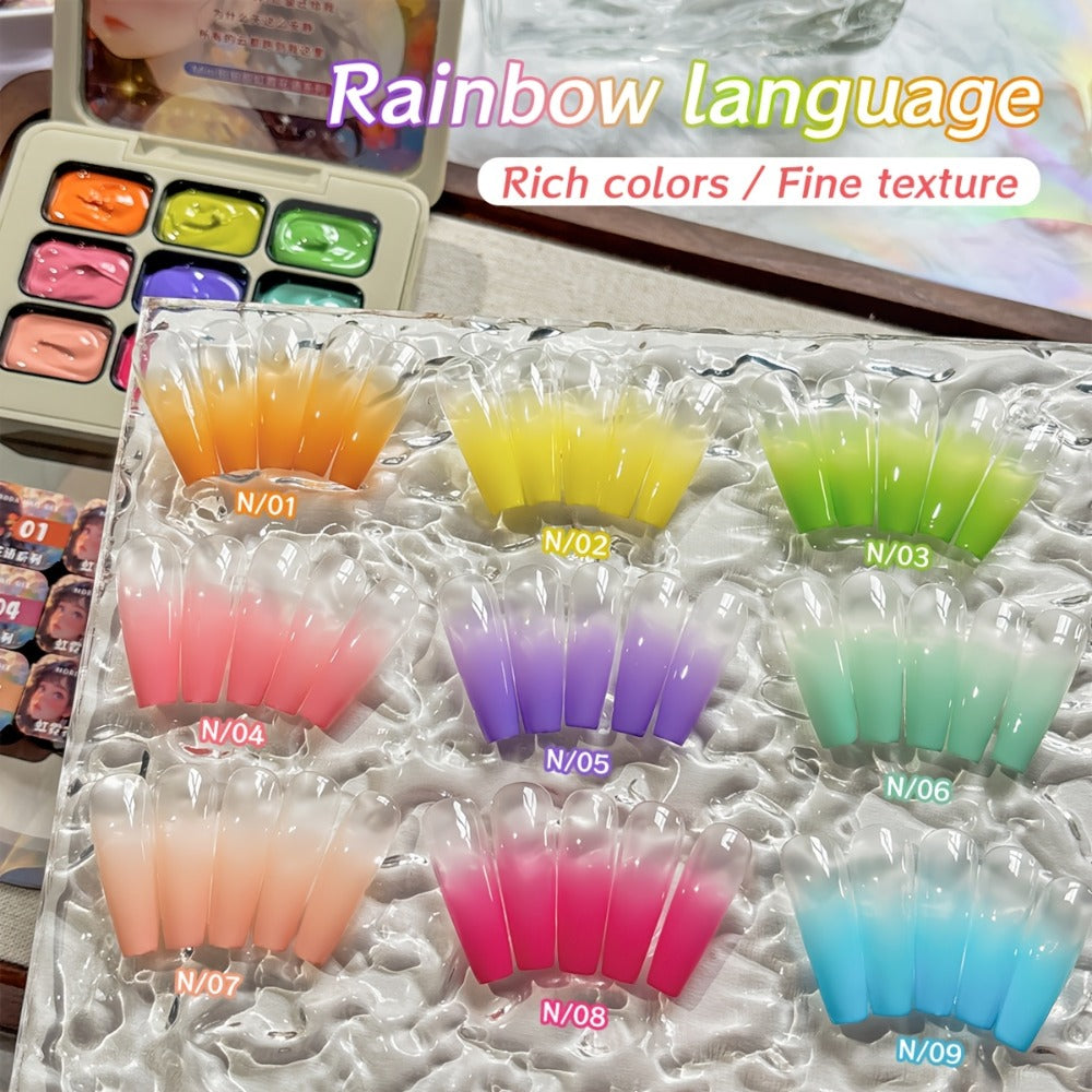 MORDDA 9pcs Rainbow Nail Polish Set - Mini 9-Grid Gel Nail Kit, High Saturation, Long-Lasting, No Alcohol, Gradient Effect, Salon Quality, Perfect Gift for Women