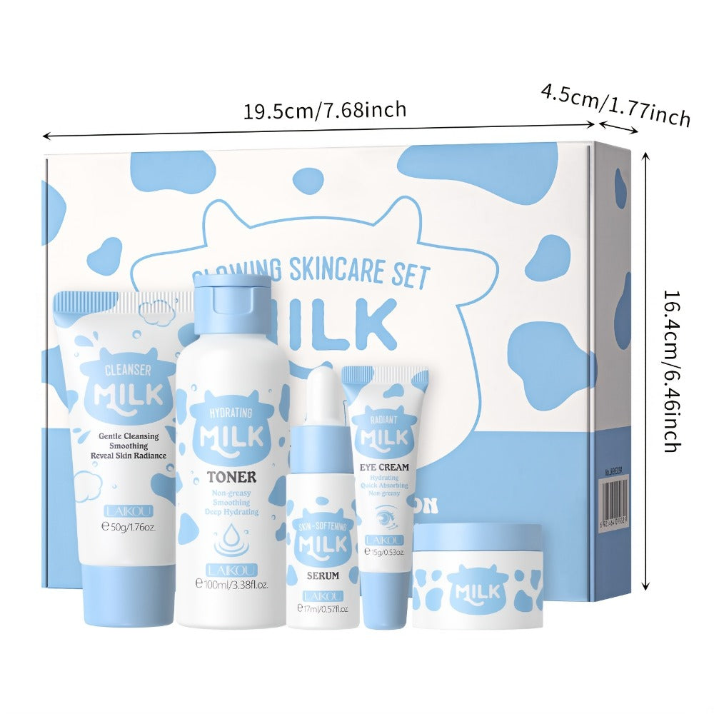 A Skincare Set That Nourishes Your Skin with Milk, Featuring Five Pieces Enriched with Milk Extract, Niacinamide, Alpha-Arbutin, And Vitamin E, Ideal for Dry to Normal Skin. A Perfect Gift for Occasions Like Valentine'S Day, Mother'S Day