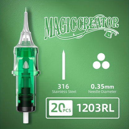 Disposable Tattoo Needles 20pcs Mixed Set - RL RS M1 C-M Multi-Gauge, High Transparency Cartridge, Lasting Sharpness & Ample Ink Capacity for Professional Artists & Beginners