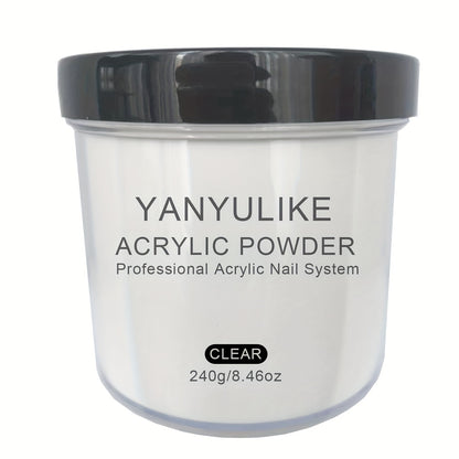 Acrylic Nail Powder 8oz Professional - No Lamp Required Clear Pink Nude White for Extensions 3D Nail Art & Carving - Fast-Set Salon Quality Powder for Beginners & Techs