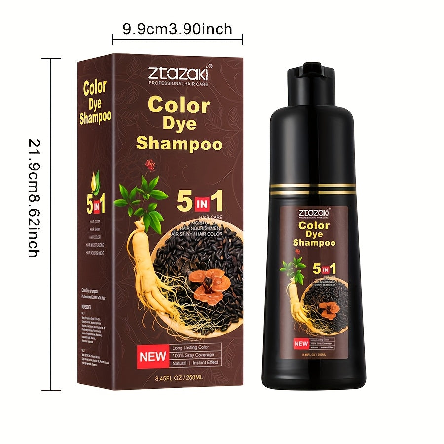 5-In-1 Ginseng Hair Dye Shampoo Contains Ginseng, Reishi Mushroom, And He Shou Wu (Polygonum Multiflorum) to Moisturize And Instantly Cover Gray Hair. It'S Gentle, Non-Irritating, And Ammonia-Free, Suitable for All Hair Types