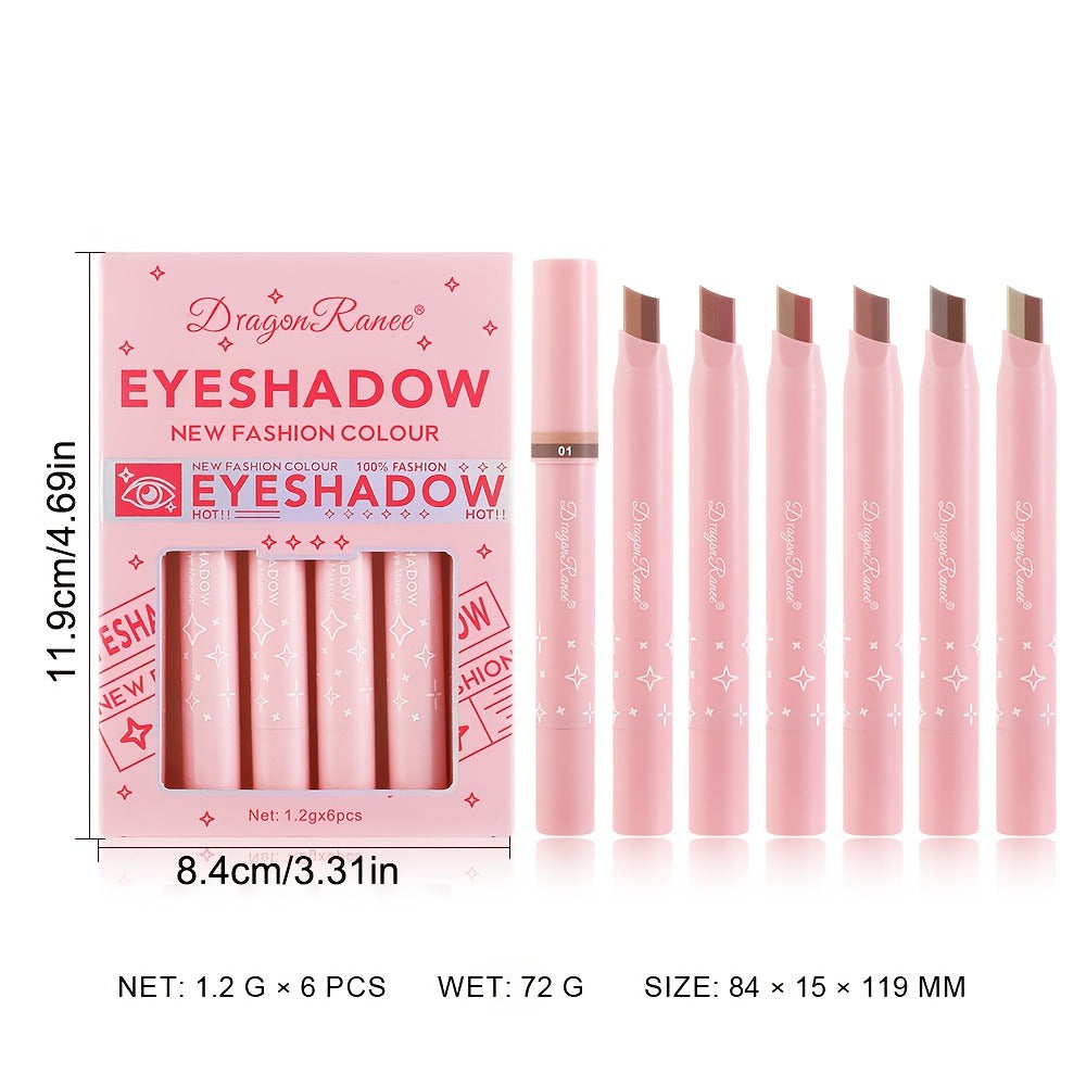 Eyeshadow Stick Set 6pcs Two-Color Dual-Ended Waterproof Eye Shadow Pencil - Non-Fading Smudge-Proof Blendable Shimmer Matte Eyeshadow for Beginners Gift