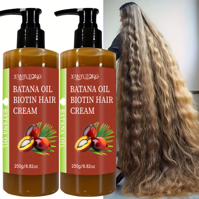 2pcs Of Batana Oil Biotin Hair Cream, Rich In Batana Oil And Biotin, Deep Care - No Frizz, Increase Hair Gloss, Make Hair Soft And Smooth, Prevent Breakage And Splitting, Suitable for Dry Hair