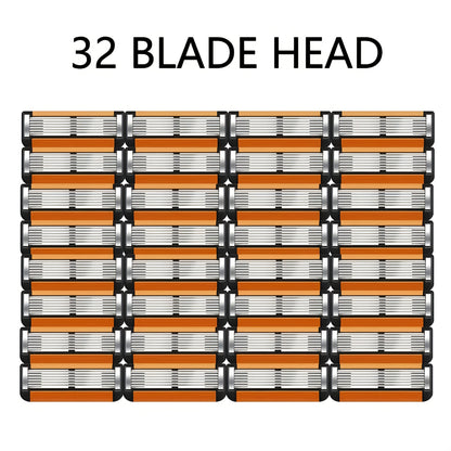 Fusion 5 Compatible Razor Blade Refills 6-Layer Stainless Steel with Free Handle — Men's Replacement Shaving Cartridges for Beard & Face, Manual Razor Heads Bulk Pack 16/24/32 Blades