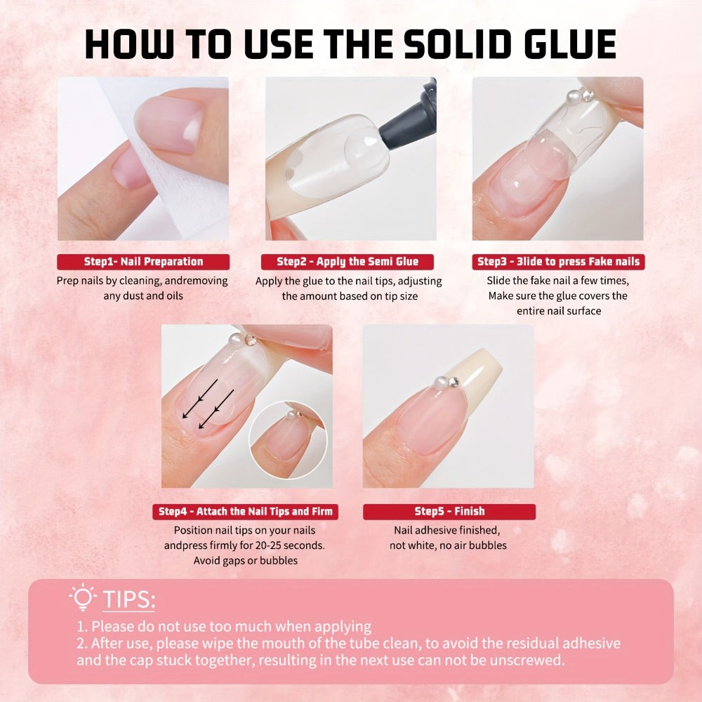 New Upgraded Quick-drying 2 10g Semi-solid Nail Glue with 2 10ml Nail Polish Remover, Suitable for Press-on Nails, No Lamp Required, Long-lasting Fake Acrylic Nail Set Glue Gel