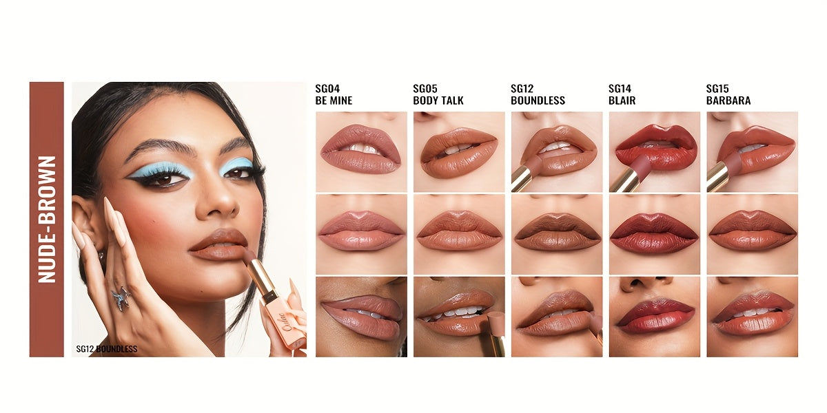 [Nude Satin Finish] Oulac Nude Satin Finish Lipstick Set - Lightweight, Moisturizing, Full Coverage - Valentine's Day Gift for Women
