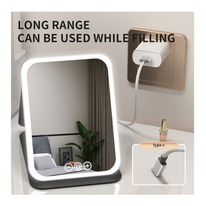 LED Makeup Mirror Folding with Touch Screen - USB Rechargeable Portable Vanity Mirror, Tri-Color Dimmable Lighting, Travel Desk Tabletop Use, Square or Round, Pink or White