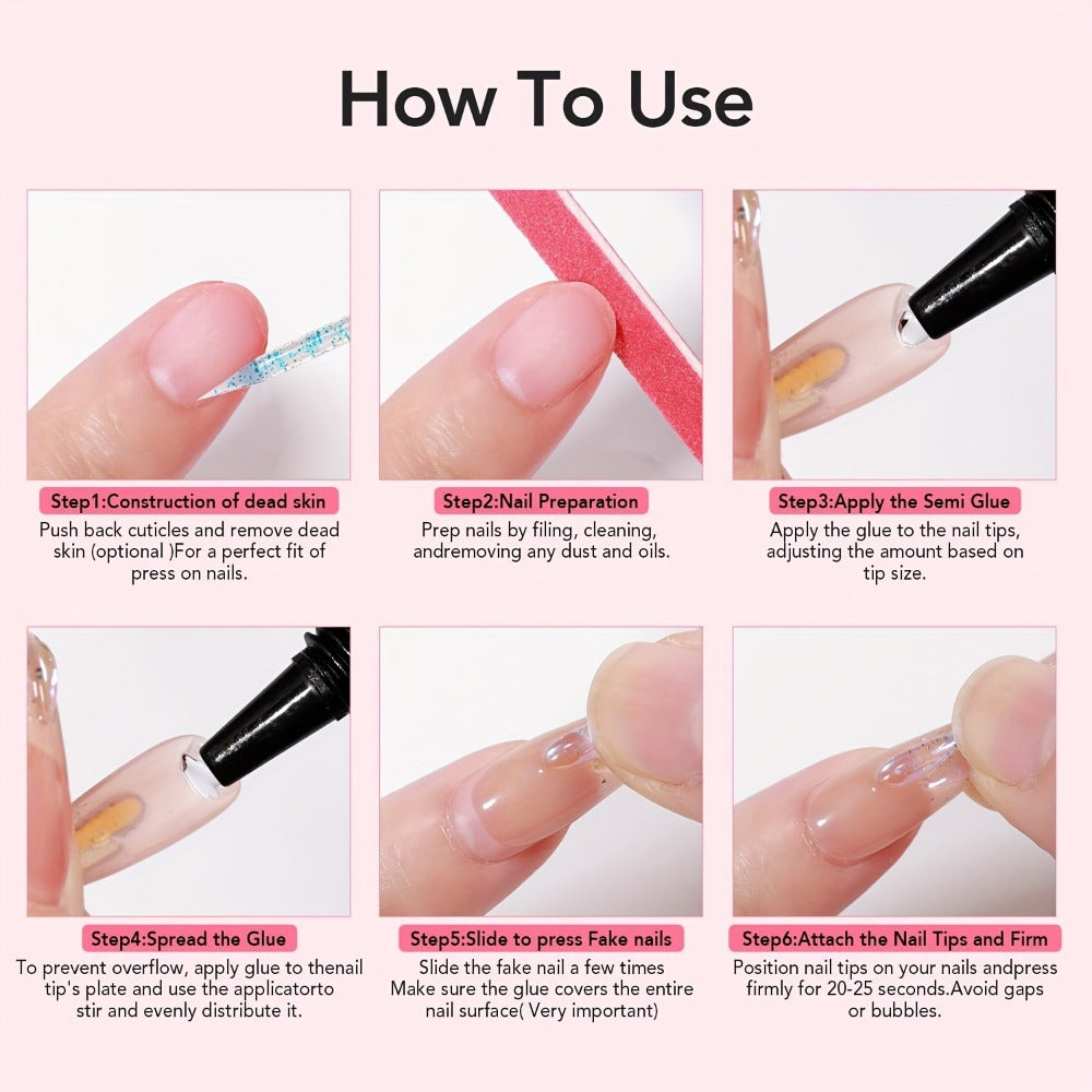 Nail Glue Extra Strong Fast Drying - 4 x 0.35 oz Professional Press On Nail Adhesive, 10-Second Bond, No UV Light Needed, Super Hold Long-Lasting Nail Tips Glue