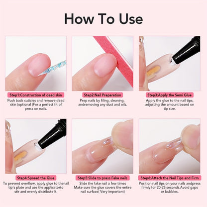 Nail Glue Extra Strong Fast Drying - 4 x 0.35 oz Professional Press On Nail Adhesive, 10-Second Bond, No UV Light Needed, Super Hold Long-Lasting Nail Tips Glue