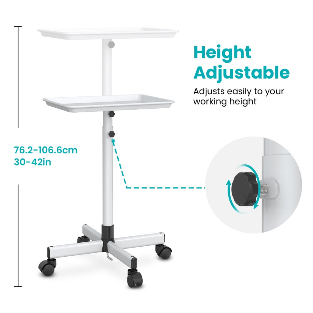 30'' - 42'' Height Adjustable Premium Salon Tray on Wheels, Salon Rolling Tray Trolley