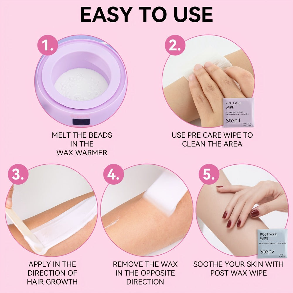 Digital Wax Heater Hair Removal Kit with Intelligent Temperature Control, Includes 6 Packets (3 Colors) Of Wax Beads for Precise Hair Removal - Suitable for Body, Bikini Line, And Face, Salon-grade for Home Use.