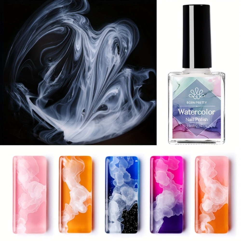 BORN PRETTY 0.51oz Watercolor Nail Polish White Gradient Flower Effect Semi Permanent Soak Off LED Nail Polish