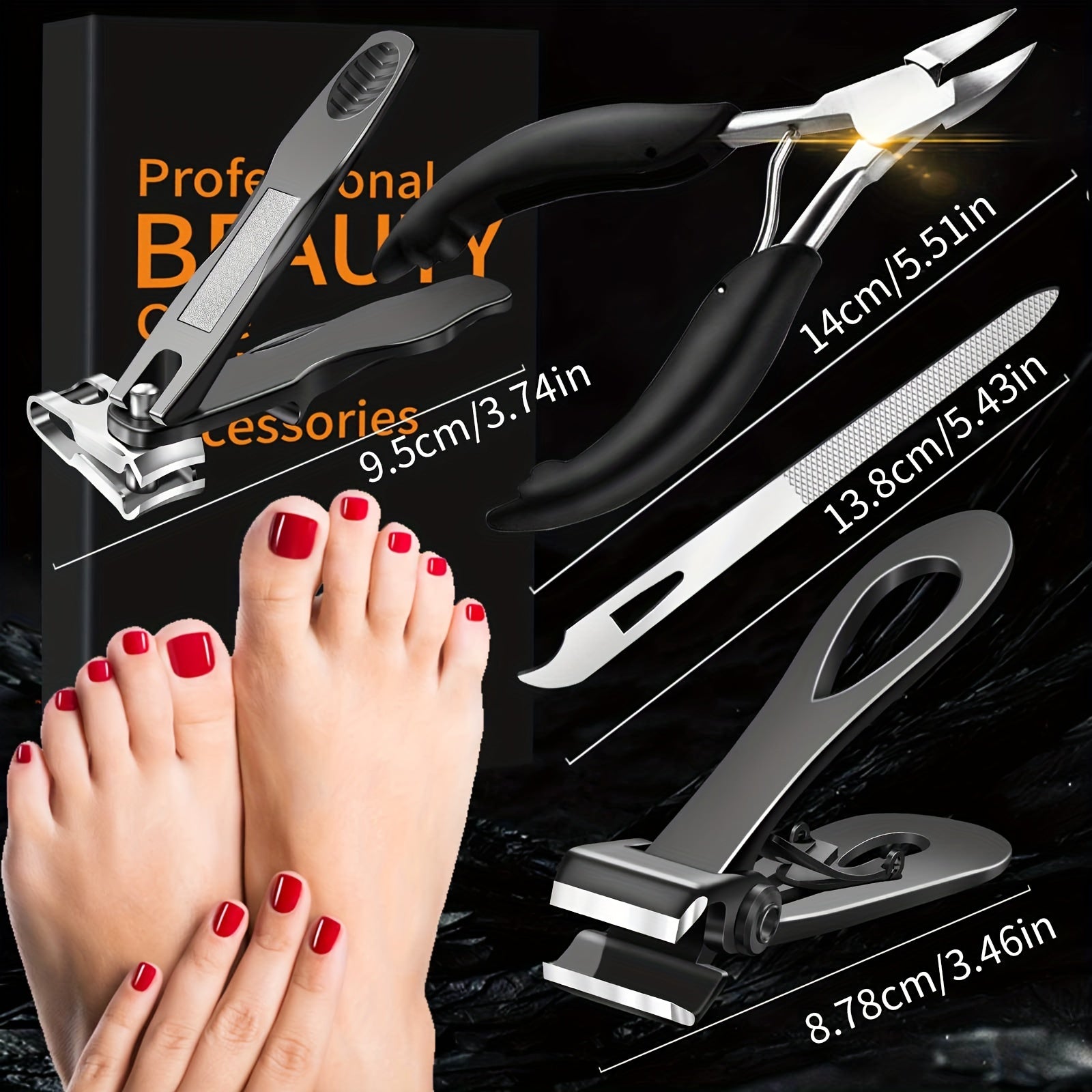 Heavy Duty Thick Toenail Clippers Set - Wide Jaw Opening Straight Nail Clipper, Angled Nail Clipper And Nail File, Large Nail Clippers For Men Seniors Women