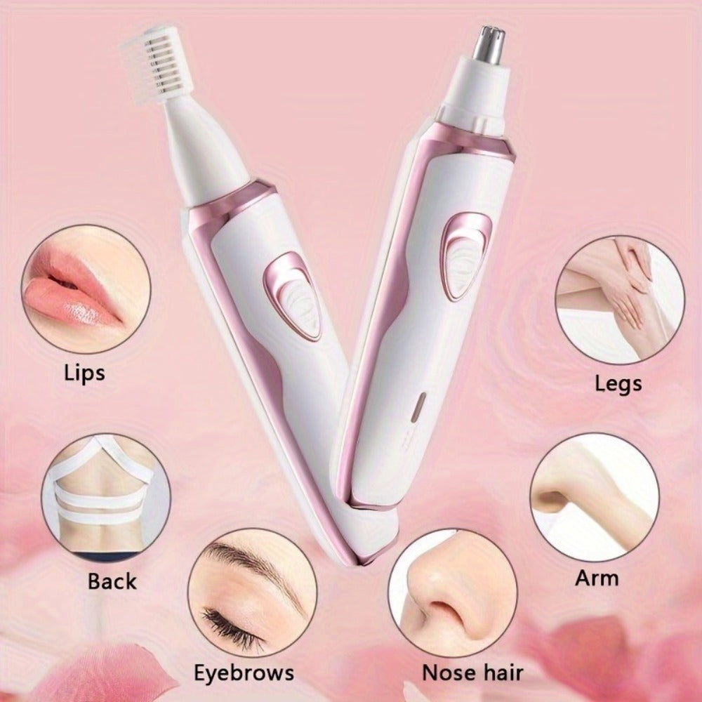 Women'S Electric Shaver, 4-In-1 Rechargeable Contouring Set, Suitable for Face, Nose, Legs And Armpits, Painless Bikini Trimmer, Portable Rechargeable Hair Shaver