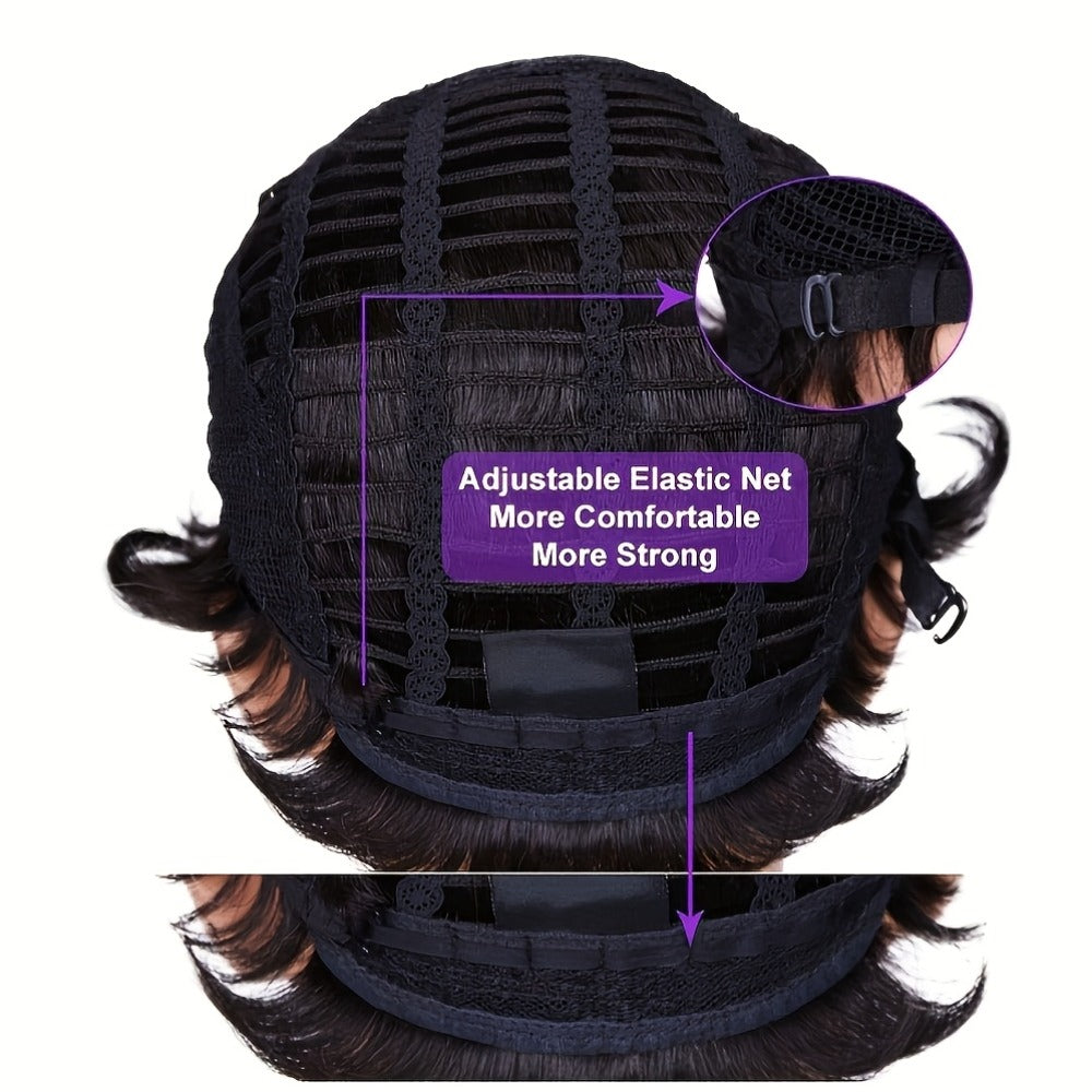 Short Body Wave Wig Synthetic Hair Natural Black 10 Inch Wavy Hairstyle Wig for Women Halloween Christmas Music Festival Cosplay Daily Wear