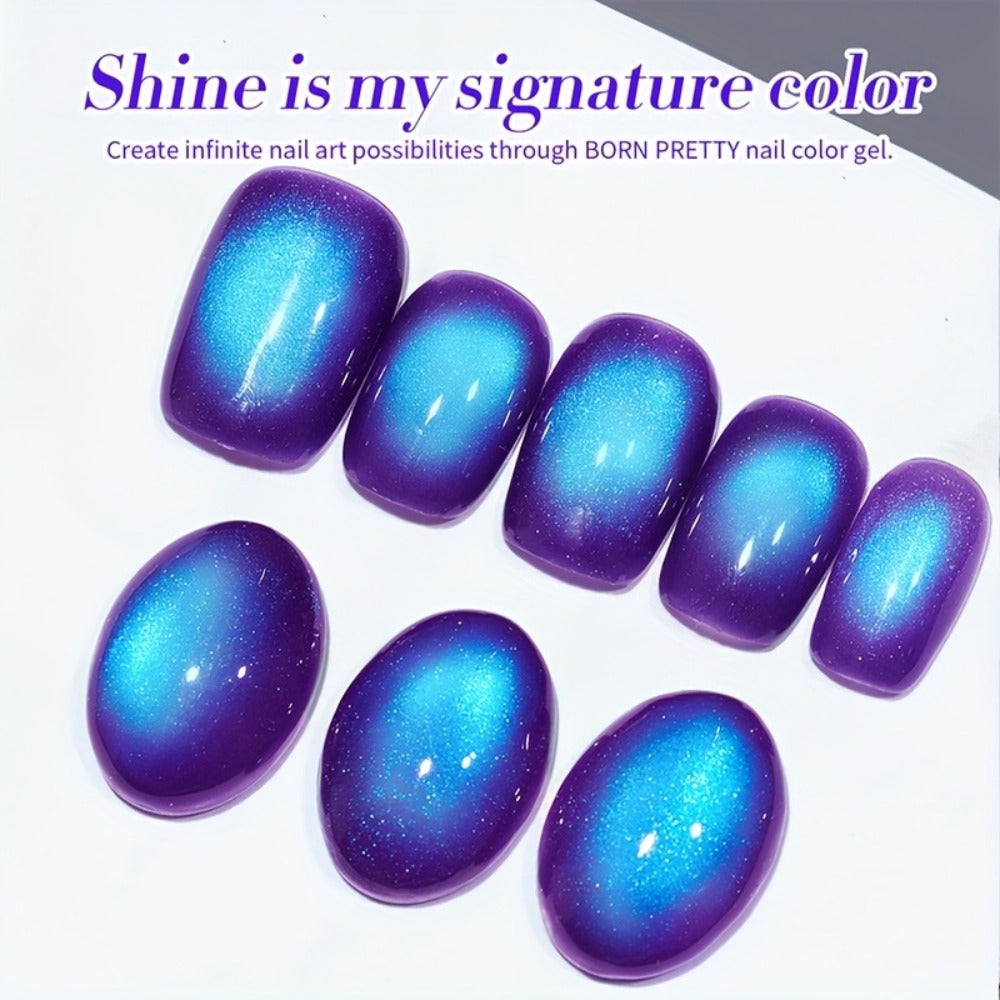 BORN PRETTY 0.34oz Blueberry Glitter Cat Magnetic Gel Nail Polish Glass Beaded Purple Blue Sparkling Semi-Permanent Gel Varnish