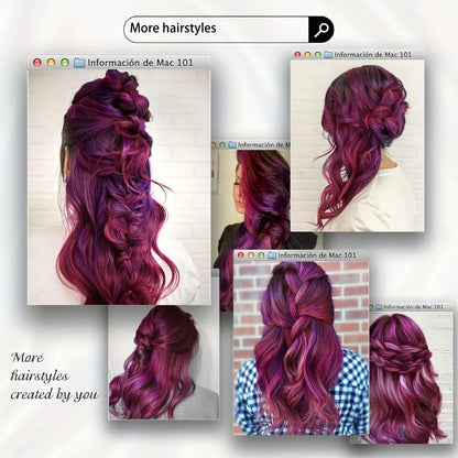 Long Wavy Ombre Purple Wig with Bangs 26 Inch Body Wave Side Part | Ombre Rose Red Dark Purple Heat Resistant Synthetic Wig for Daily Party Costume Halloween