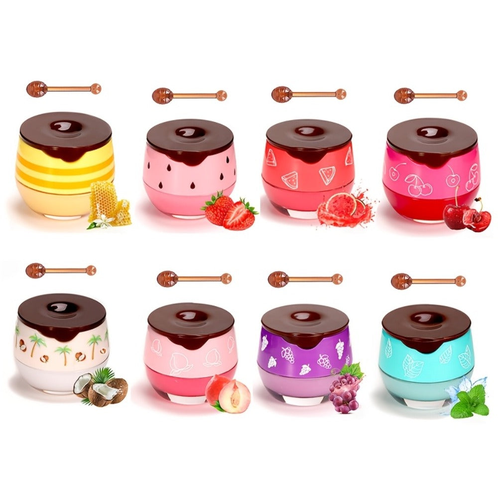 Set of 8 Lip Balms in Honey Pot, Featuring Flavors Like Honey, Strawberry, Apple, Watermelon, Cherry, Vanilla, Mint, And Aloe, Designed for Overnight Hydration And Moisturizing with Propolis