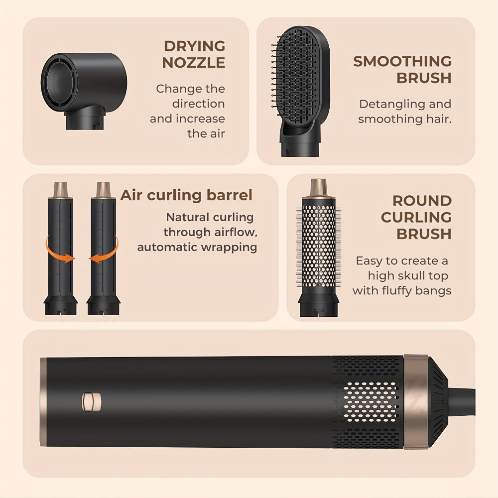 5-in-1 Hairstyler Round Brush Dryer Hair Dryer, Airstyler Curling Iron with Air, 3 Temperature Control, Hair Dryer Brush, Give Hair Volume, Straighten, Curl And Blow Dry Hair