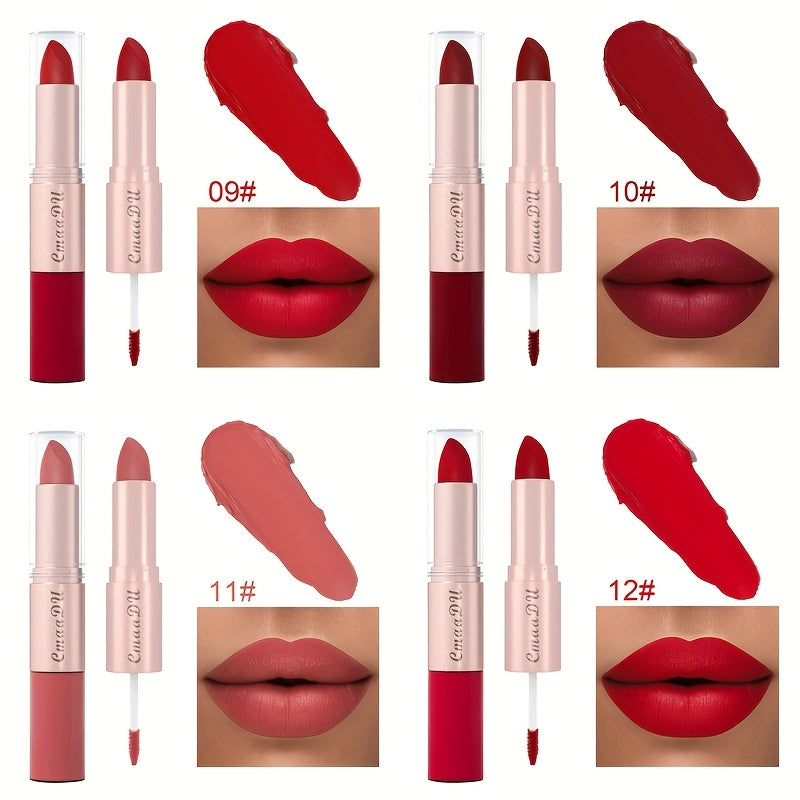 Matte Lipstick Set 4pcs - 2-in-1 Matte Lipstick & Lip Gloss Combo, Long-Lasting Comfortable Wear, Easy to Apply Velvety Lip Color, Perfect Valentine's Day Gift Set for Women