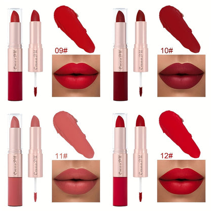 Matte Lipstick Set 4pcs - 2-in-1 Matte Lipstick & Lip Gloss Combo, Long-Lasting Comfortable Wear, Easy to Apply Velvety Lip Color, Perfect Valentine's Day Gift Set for Women