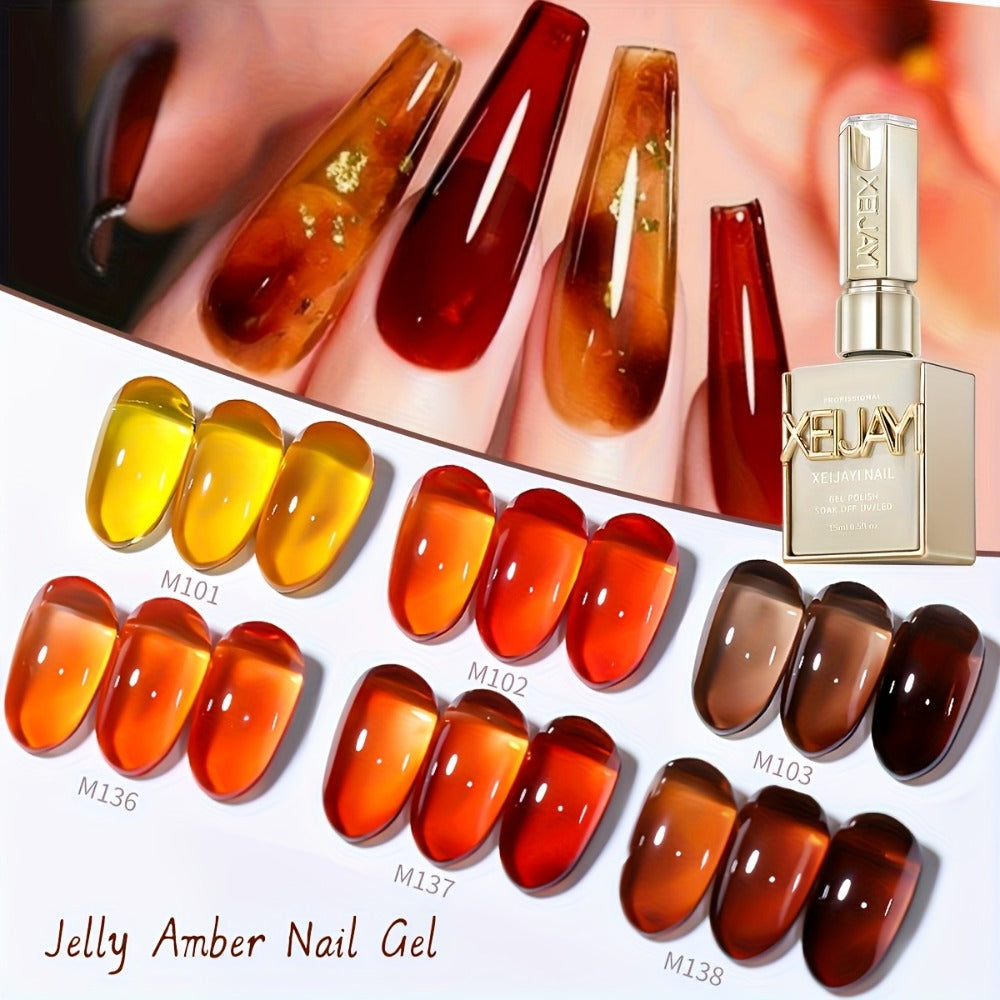 Amber Nail Trend 2025 Holographic Nail Art 6pcs/Set 0.51oz Magnetic Nail Gel Soak LED Gel Salon Women's Nail Art Tools Fashion Nail Gel