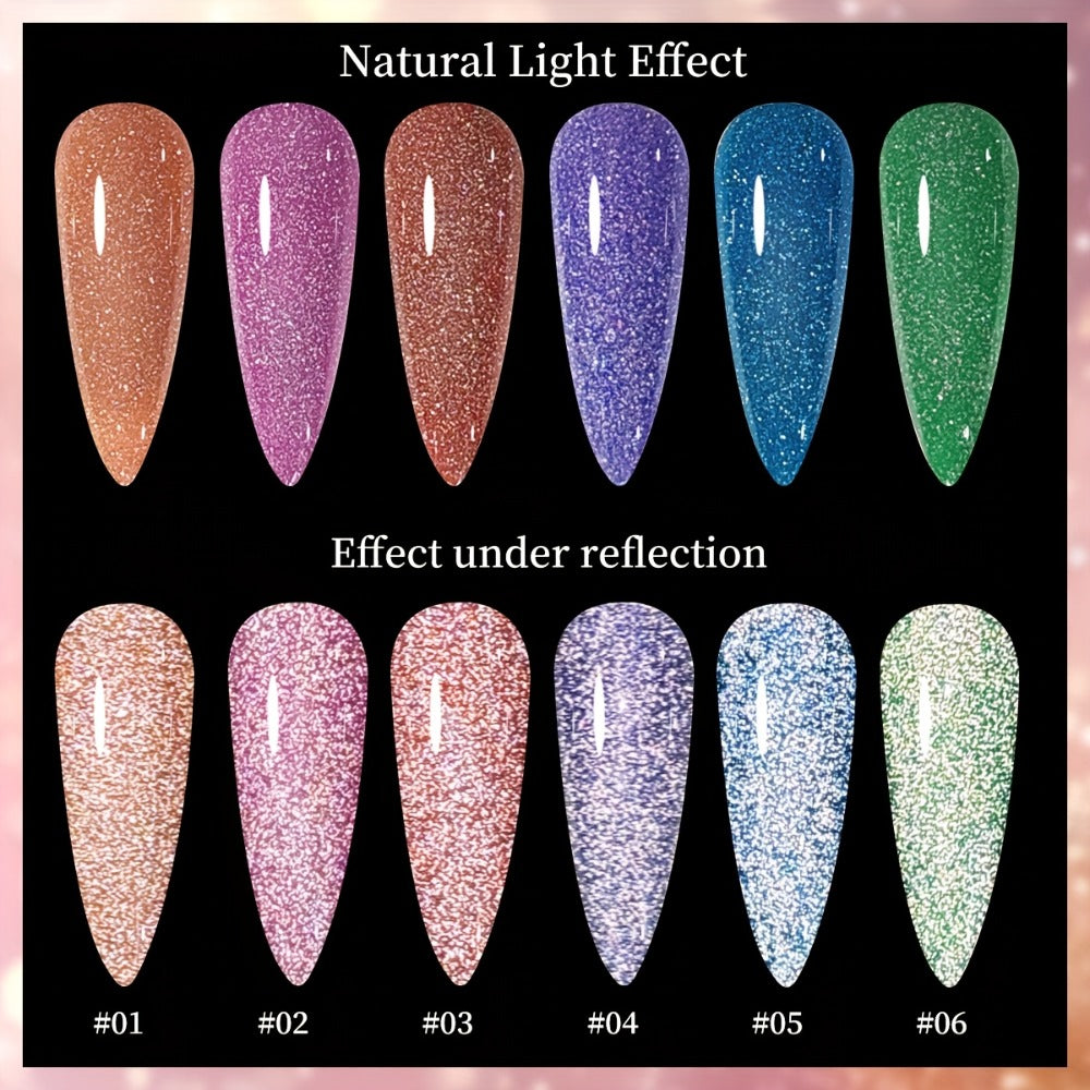 Glamorous Spring Nails Seasonal Manicure Crushed Starlight 6pcs Set 0.51oz Nail Gel Oil Soak LED Nail Polish Salon Women's Nail Tools Four Seasons Fashion