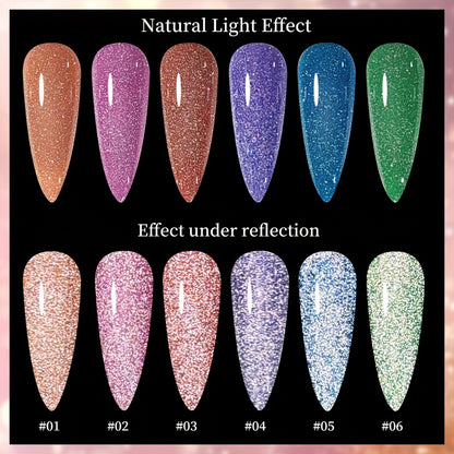 Glitter Gel Nail Polish Set 6pcs Crushed Starlight Sparkling Rhinestone Soak-Off LED Nail Polish 0.51oz Seasonal Manicure Women Nail Art Kit