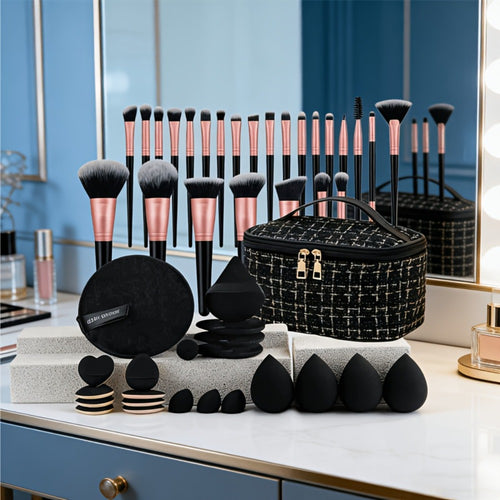 Makeup Brush Set 47Pcs Complete Cosmetic Kit with Wash Bag Moisture-Proof Sleeve Butterfly Hair Band Wrist Strap Beauty Gift Set for Girls Women