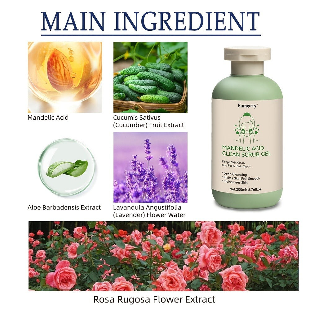 Deep Cleansing Exfoliating Gel - 6.76oz, with Mandelic Acid - Aloe & Rose Extract, Long-Lasting Moisture Cleanses Pores Exfoliating Gel for Both Face And Body Suitable for Daily Use