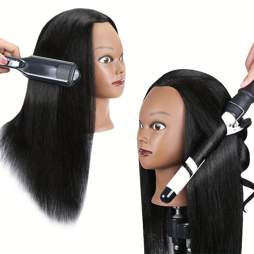 18" Mannequin Head With Hair, Hairdresser Cosmetology Mannequin Manikin Training Practice Doll Head For Hair Styling Clamp Holder Hair Comb Hair Clip