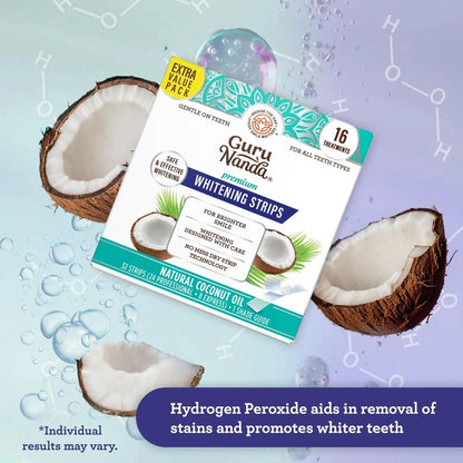 Teeth Whitening Strips 16 Treatments — Non-Slip Dry Strip Technology with Hydrogen Peroxide & Coconut Extract, 12 Professional + 4 Express Sessions, Vegan & FDA-Registered