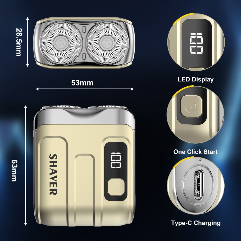 Electric Shaver for Men Mini Portable Dual Floating Blade with Digital Display USB Rechargeable Compact Travel Razor Clean Shave Classic Black Gift for Him Holiday Christmas