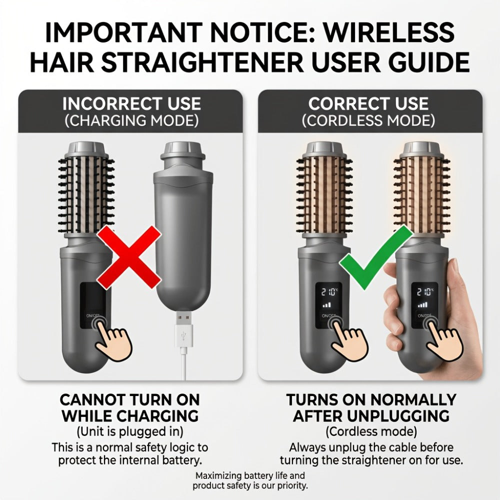 Cordless Hair Curler And Straightener Brush, Wireless Hair Curler, Wireless Curling Brush for Women, Rechargeable 2-In-1 Styling Tool with LED Display