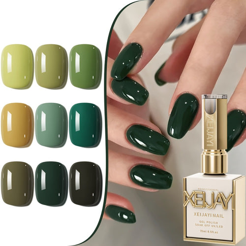 Gel Nail Polish Set 9 Colors Green Forest Theme Semi-Permanent UV LED Soak Off 0.51oz Each Long-Lasting Nail Art DIY Home Salon Manicure Pedicure Gift for Women