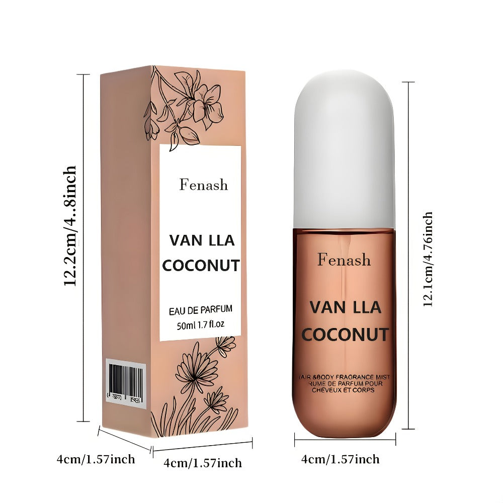 Vanilla Coconut Body Spray & Hair Mist — Long-Lasting Gourmand Floral Fragrance with Vitamin E & Moroccan Argan Oil, Skin-Safe for All Types