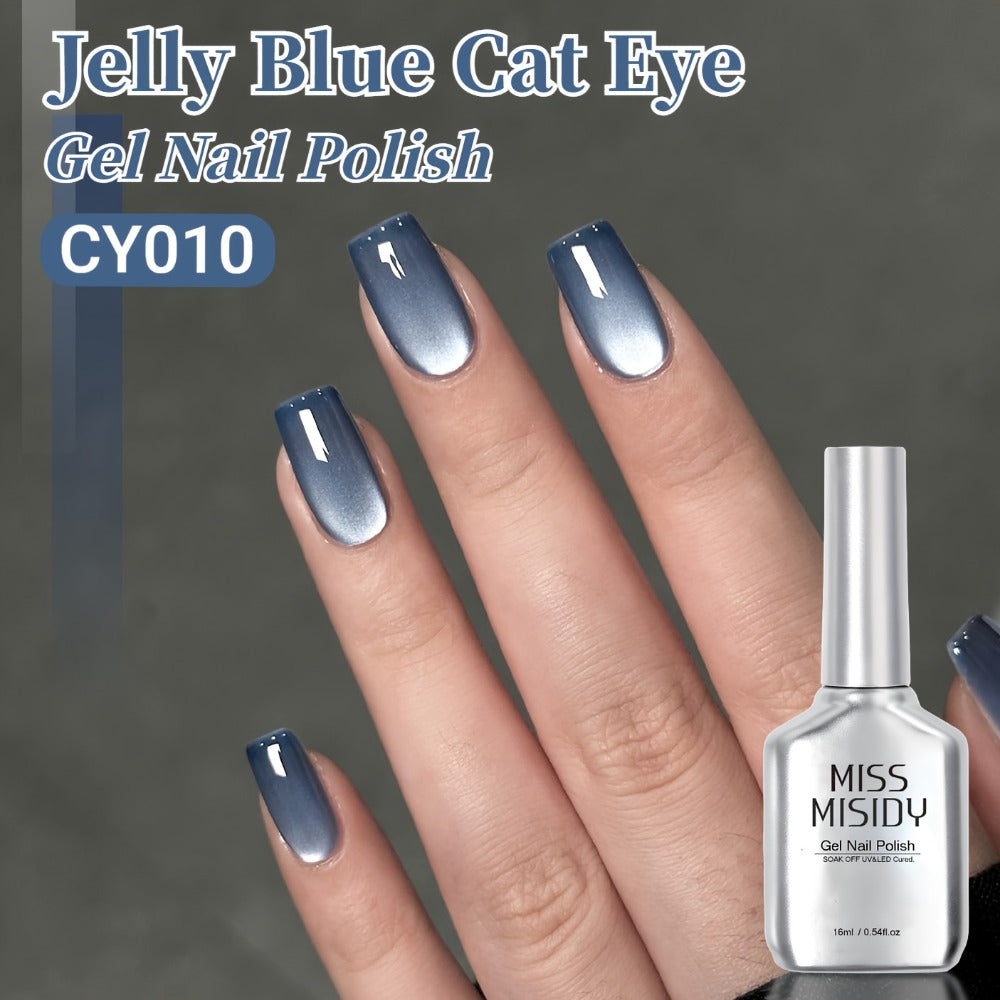 MISS MISIDY 0.54oz Jelly Blue Cat Eye Gel Nail Polish - Long-Lasting, Non-Scratch, Non-Scratch Formula for Natural Look, Easy Application, Perfect for Manicures & Pedicures, Manicure Essentials, Sleek Bottle Design, Highquality Formula