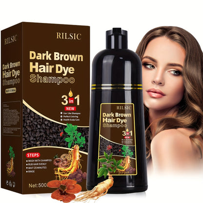 Hair Dye Shampoo 3-in-1 — RILSIC Instant Gray Coverage, Plant Squalene Natural Formula, 100% Grey Hair Color for Women & Men, 16.91oz