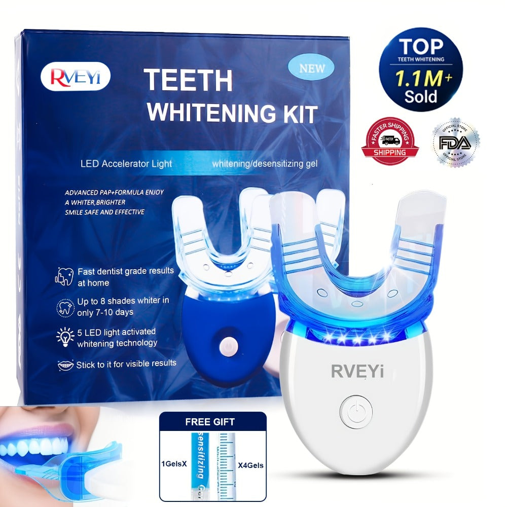 LED Teeth Light Teeth Kit with 5 X Teeth Gel, Safe Enamel, Perfect Ift for Parents, Girlfriend/boyfriend Gift
