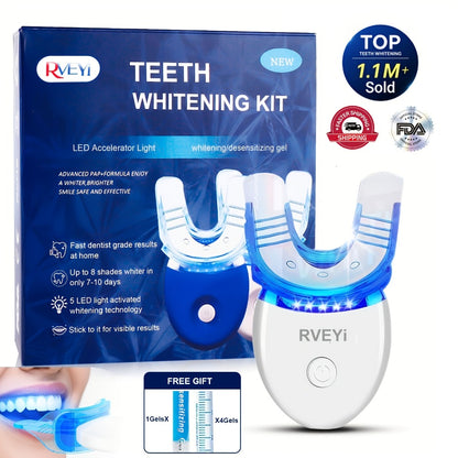 LED Teeth Whitening Kit with 5 Whitening Gel Enamel Safe Professional Home Teeth Whitening Light Tray Set Gift for Women Men Parents Girlfriend Boyfriend White Blue