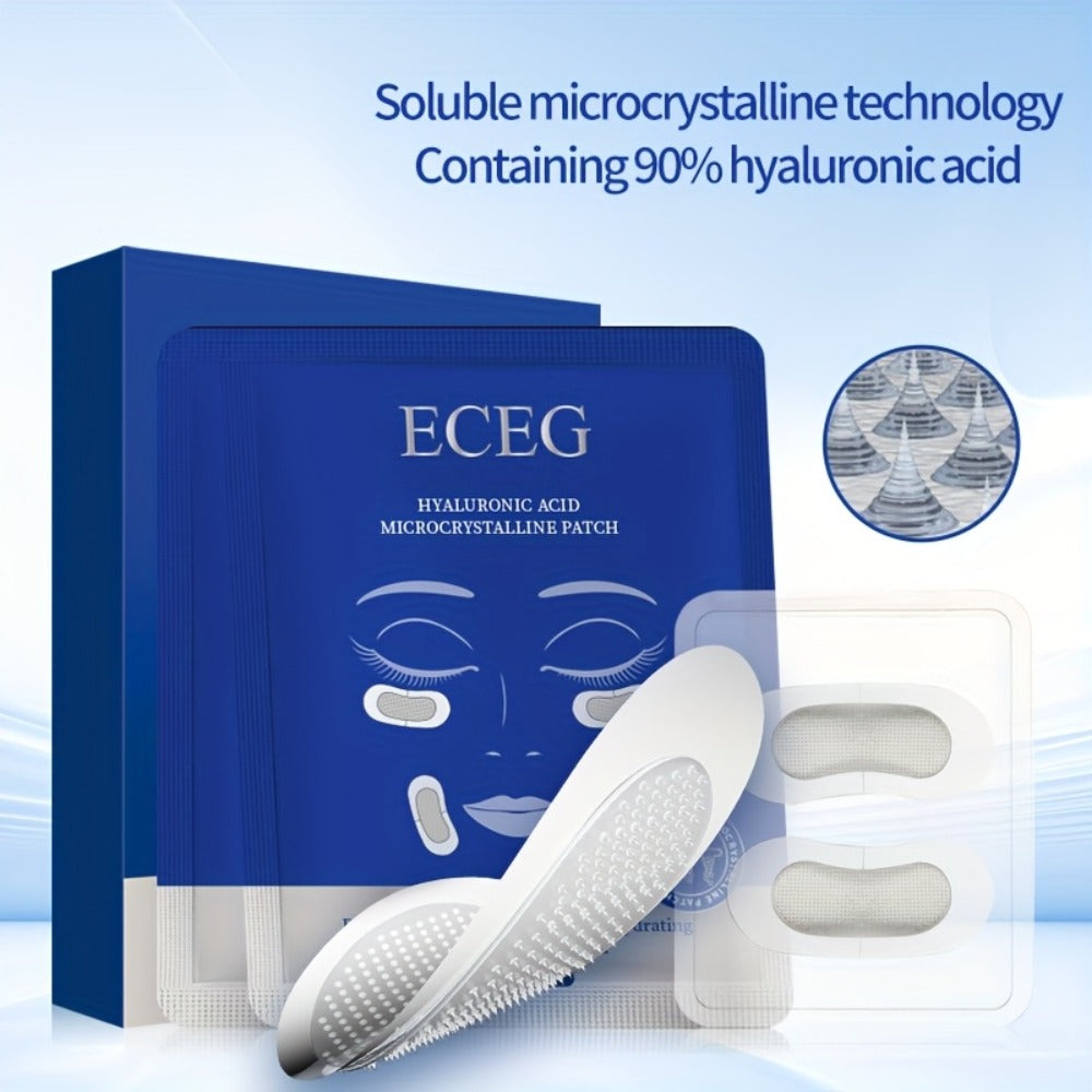 ECEG 3 Boxes Dissolving Microcrystal Patches for Under Eye And Nasolabial Fold, Hydrating Hyaluronic Acid Face Mask, Can Be Used Overnight, 2 Pairs/Box, Totally 6 Pairs, Microneedle Length: 0.25mm