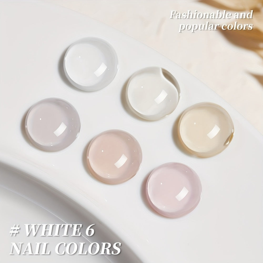 Introducing a Fresh Lineup for The Spring And Summer of 2025, Showcasing Six Variations of White-Themed Nail Polish, Including Hues Such As White Milk Tea And Cherry Blossom Pink. This Stylish LED Gel Is Included in The Gentle White Collection