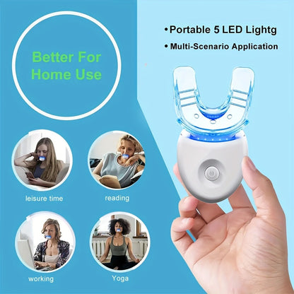 LED Teeth Whitening Kit with 5 Whitening Gel Enamel Safe Professional Home Teeth Whitening Light Tray Set Gift for Women Men Parents Girlfriend Boyfriend White Blue