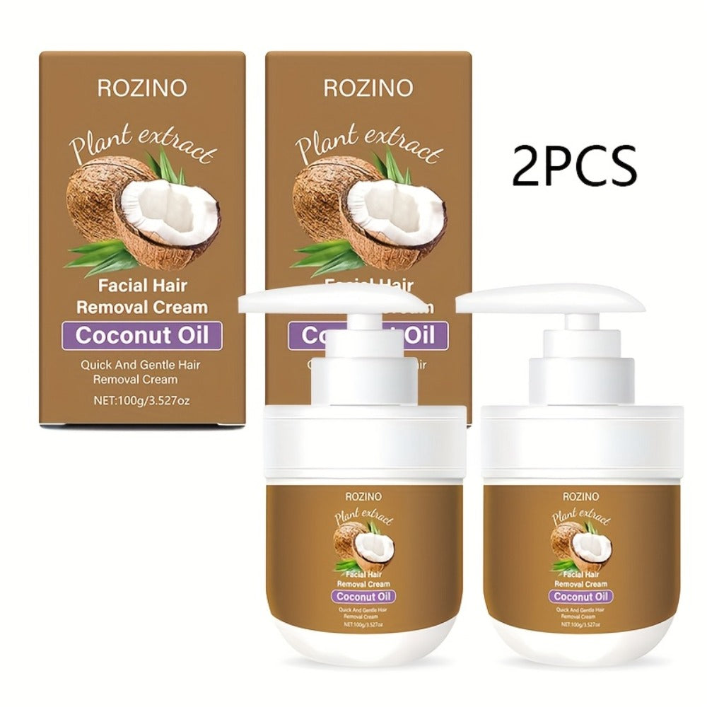 Set of 2 Coconut Oil Facial Hair Removal Creams, Formulated with Natural Components, Effectively Unwanted Facial Hair, Deeply Hydrates The Skin, Minimizes Irritation And Discomfort