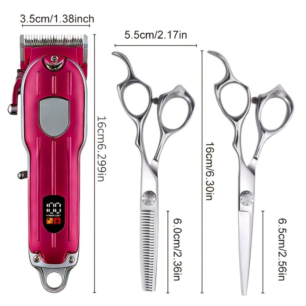 Professional Men's Hair Clipper Set with Digital Size Adjustment & USB- Clippers - Complete Kit with Scissors, 4 Limit Combs & Cleaning Brush - Barber Kit for Dad, Husband, (Ideal Gift)